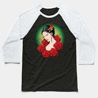 Girl and Flowers Baseball T-Shirt